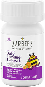 Zarbee's Kids Immune Support – Vitaminas C, D y Zinc para niños, sabor tropical, 28 comprimidos masticables
