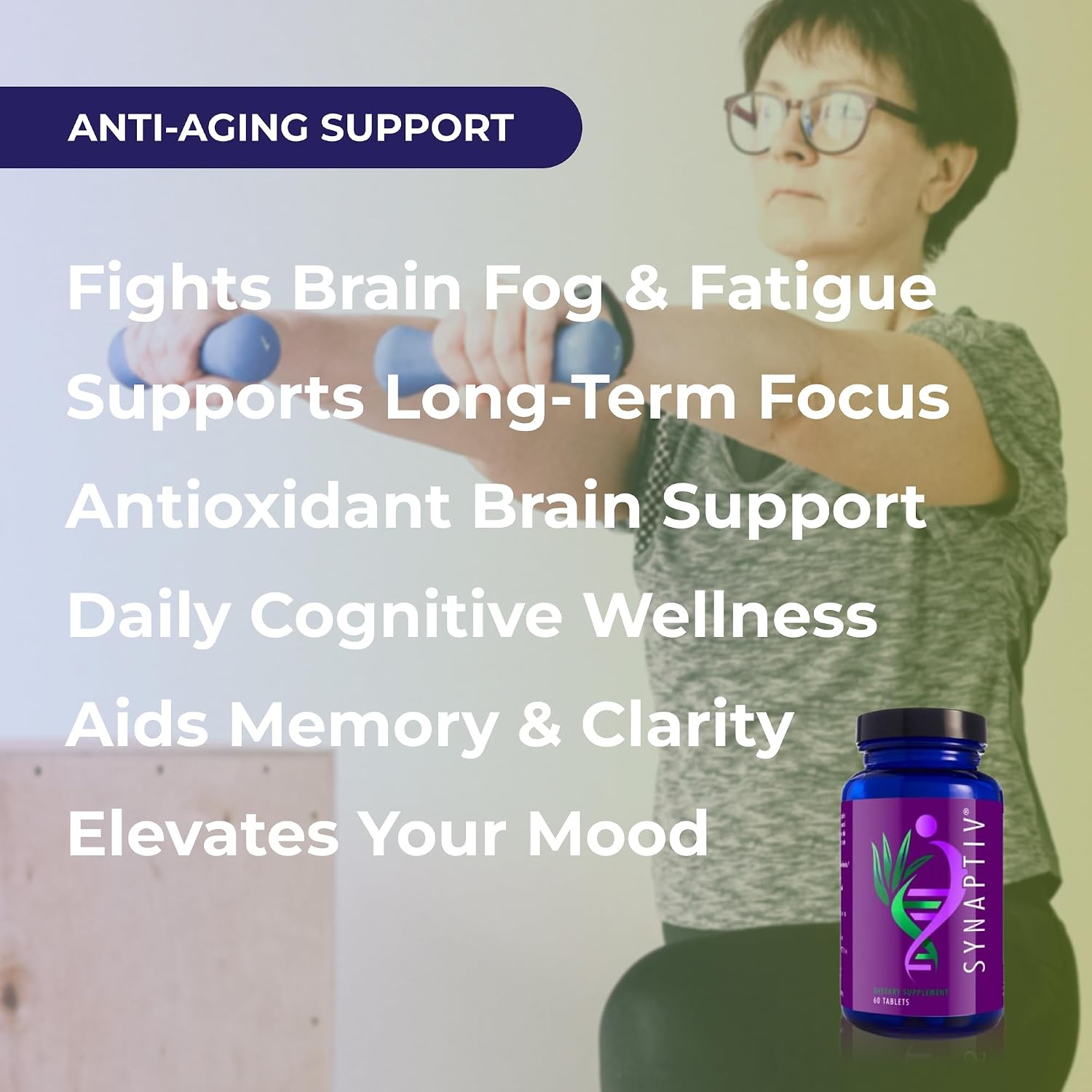 Youngevity Synaptiv™ Brain Support - 12-in-1 - Ginkgo, Huperzine, Bacopa, Quercetin & more - with Antioxidant Blend + Vitamins - 60 Tablets