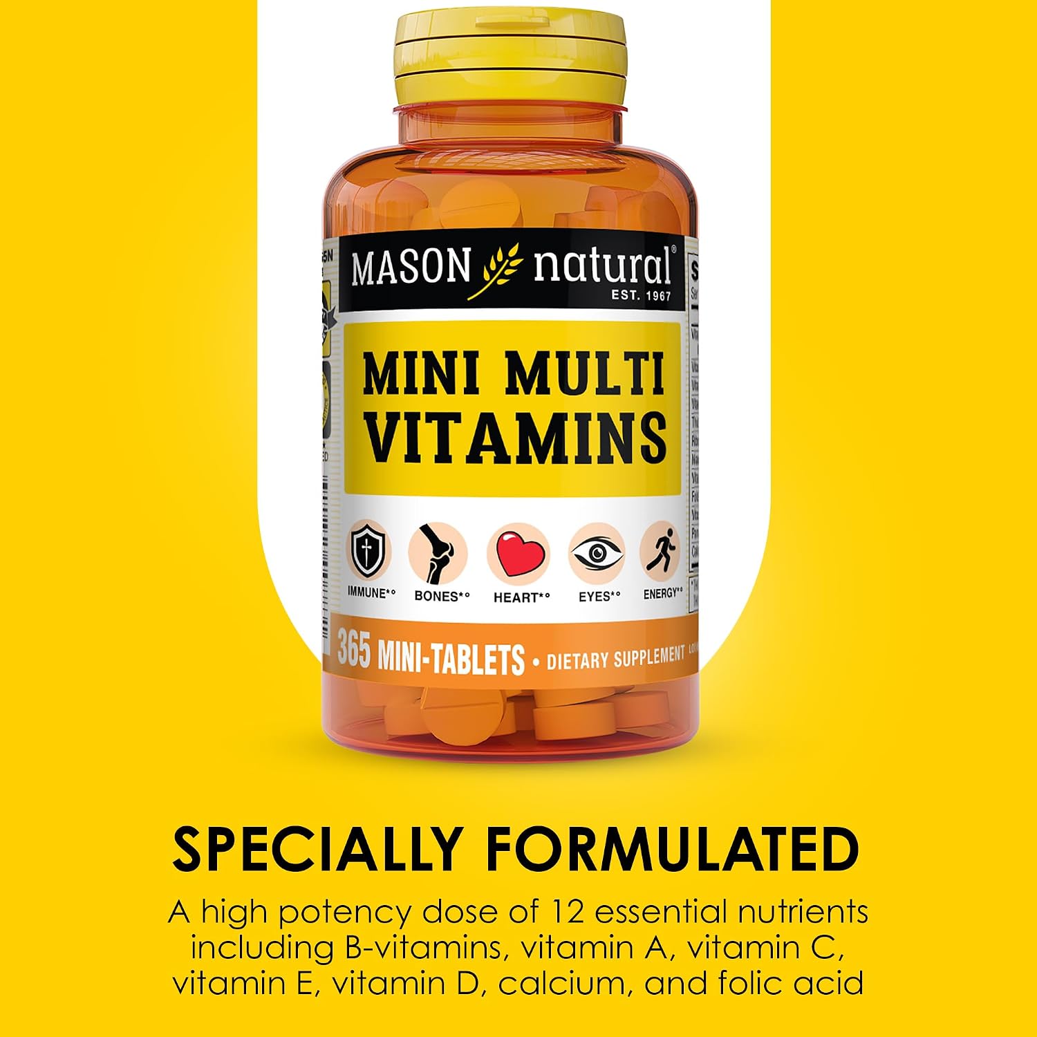 MASON NATURAL Mini Multivitamin with Iron and 12 Key Nutrients, 1 Year Supply