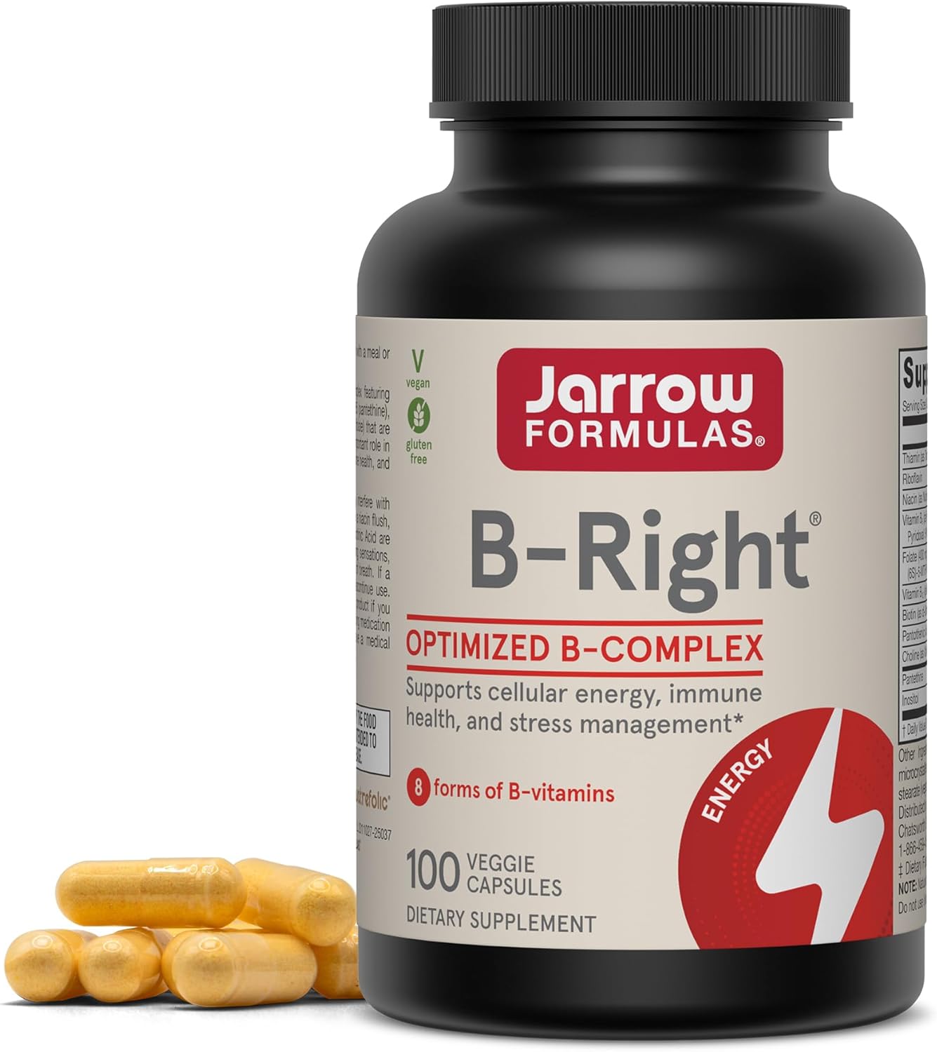 Jarrow Formulas B-Right Complejo B Optimizado - 12 Frascos de 100 Cápsulas Vegetales