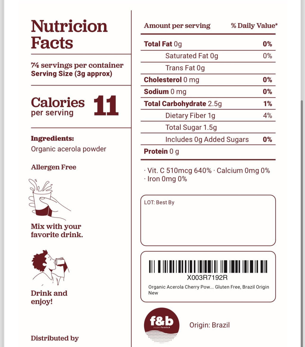 f&b superfoods Pure Organic Acerola Cherry Powder Freeze Dried (227g)