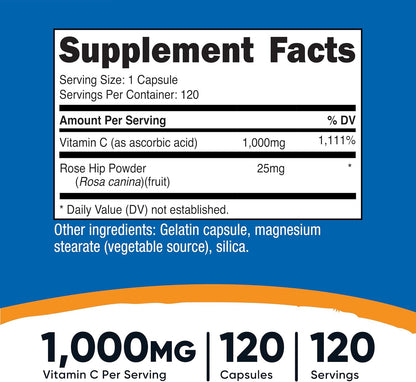 Nutricost Vitamina C con Escaramujo 1025mg, 120 Cápsulas – Image 2