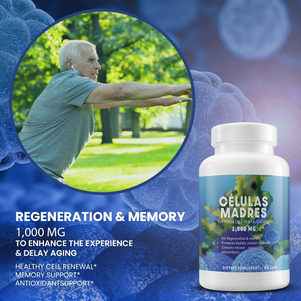 4 Células Madres AFA Stem Natural Cell - 60 Cápsulas - 1.000 mg - Alga Verde Azul - Sin OMG - Sin Gluten