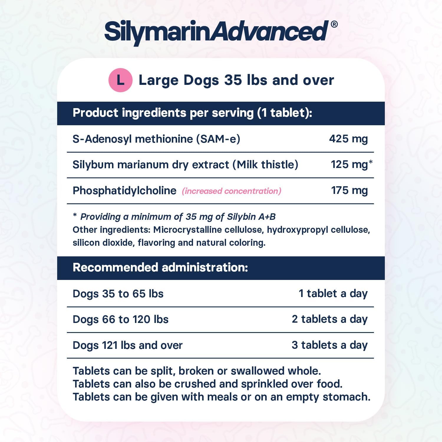 SilymarinAdvanced Suplemento Hepático para Perros Grandes - Cardo Mariano con SAMe y Silibina - 30 Comprimidos