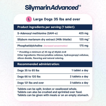SilymarinAdvanced Suplemento Hepático para Perros Grandes - Cardo Mariano con SAMe y Silibina - 30 Comprimidos – Image 9