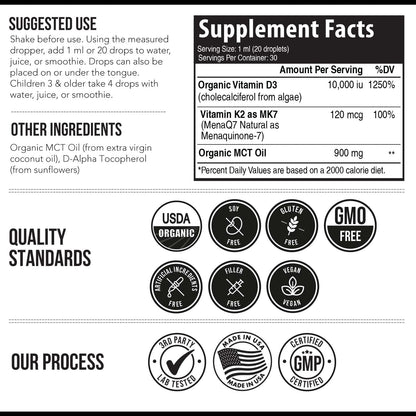 Vitamina D3 K2 Orgánica 10000 UI + 120 mcg – Vitamina D: Contribuye a la absorción y utilización normal del calcio – Image 7