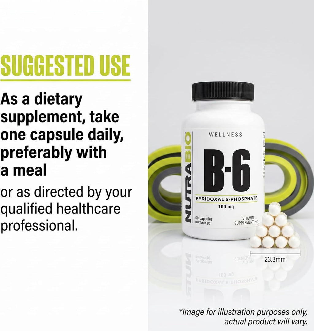 NutraBio Vitamina B6 P5P (Piridoxal 5-Fosfato) 100 mg por dosis - 60 cápsulas vegetales