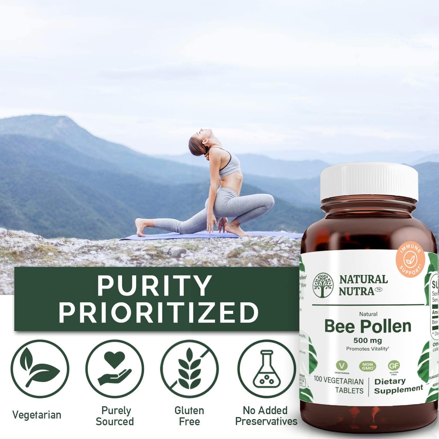 Natural Nutra Polen de Abeja 500 mg, 100 Comprimidos