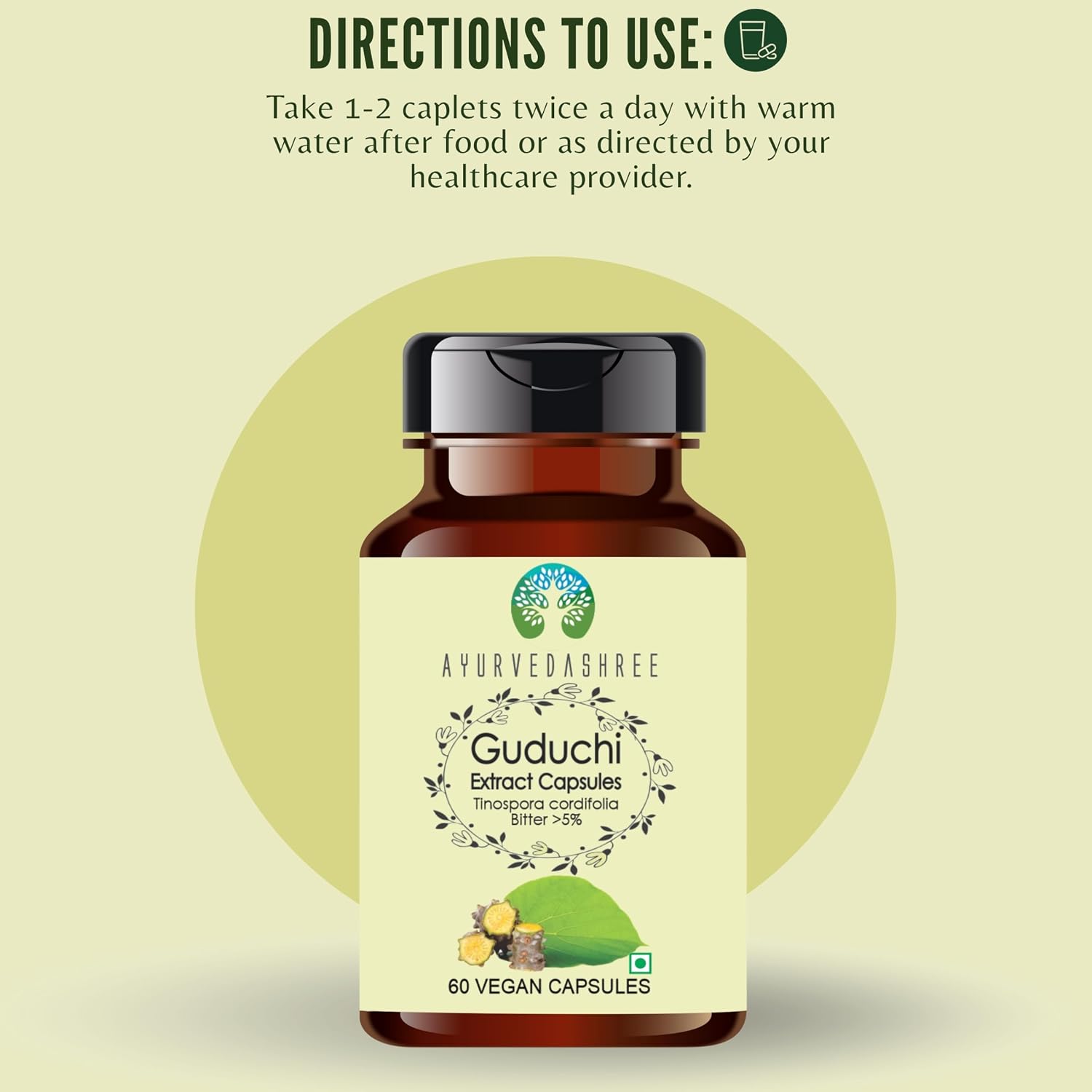 Extracto de Guduchi 500mg - 60 Cápsulas Vegetarianas | Tinospora Cordifolia | 100% Natural | Vegano | Sin Gluten