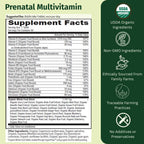 Multivitamínico Prenatal Diario para Mujeres para Concepción, Embarazo, Postparto y Lactancia, con Folato, Hierro y Mezcla de Alimentos Integrales Orgánicos, Vegano, 30 Comprimidos