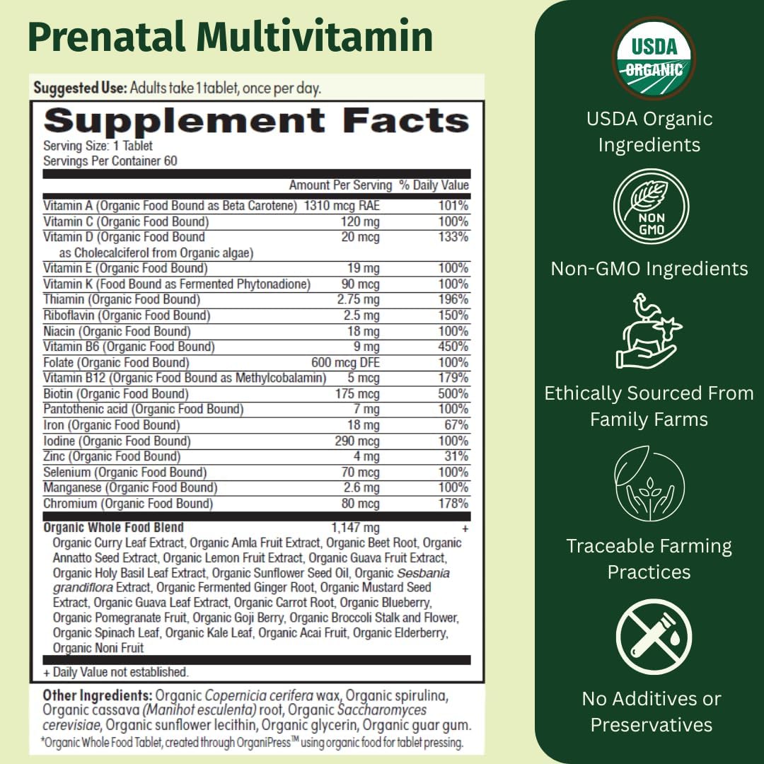 EarthFirst Organic Multivitamínico Prenatal Diario - 60 Comprimidos Veganos