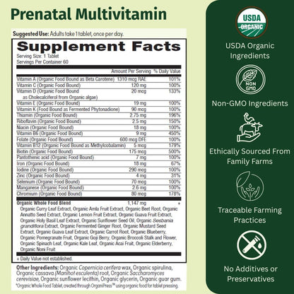 EarthFirst Organic Multivitamínico Prenatal Diario - 60 Comprimidos Veganos – Image 2