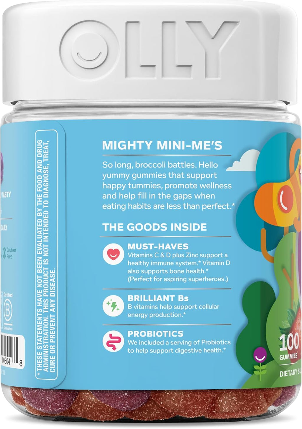 OLLY Kids Multivitamin & Probiotic Gummy – Gomitas Multivitamínicas con Probióticos para Niños, Sabor Bayas, 100 unidades