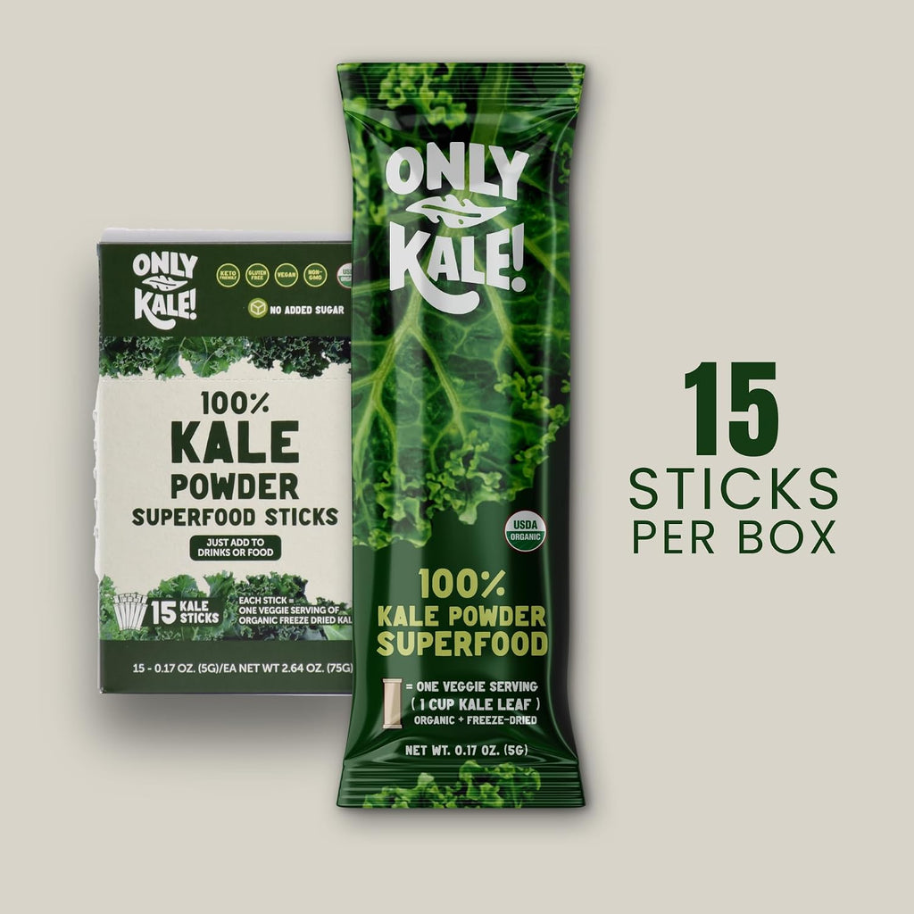 OnlyKale Kale en Polvo Ecológico - Superalimento Verde - 15 Sticks (1 Mes)