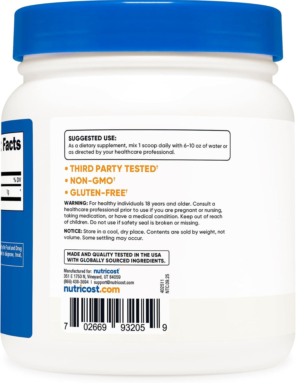 Nutricost Betaína HCl en Polvo 500 g - Sin Gluten, Sin OGM