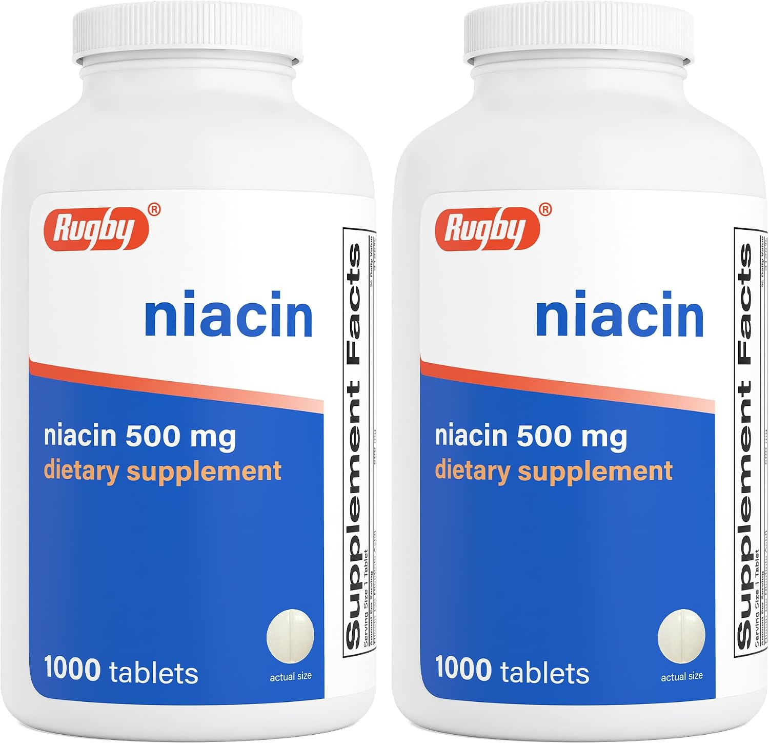 Rugby Niacina 500mg - Vitamina B3 - 1.000 Comprimidos (Envase de 2)