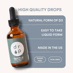 Drop Vitamina D3 + K2 Gotas Líquidas, 1000 UI D3 Vegana de Liquen, 45 mcg K2 (MK-4 y MK-7), con Aceite de Coco MCT Orgánico, 59 Dosis, 60 ml