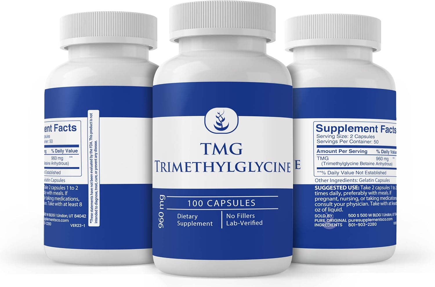 TMG (Trimetilglicina) 100 Cápsulas - Betaina Anhidra Pura - Pure Original Ingredients