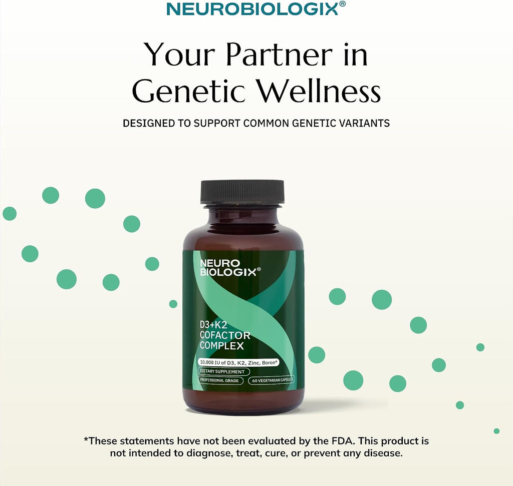 Neurobiologix Complejo de Vitamina D3 + K2 Cofactor, 10.000 UI D3 con K2 MK-7, Zinc y Boro, 60 Cápsulas