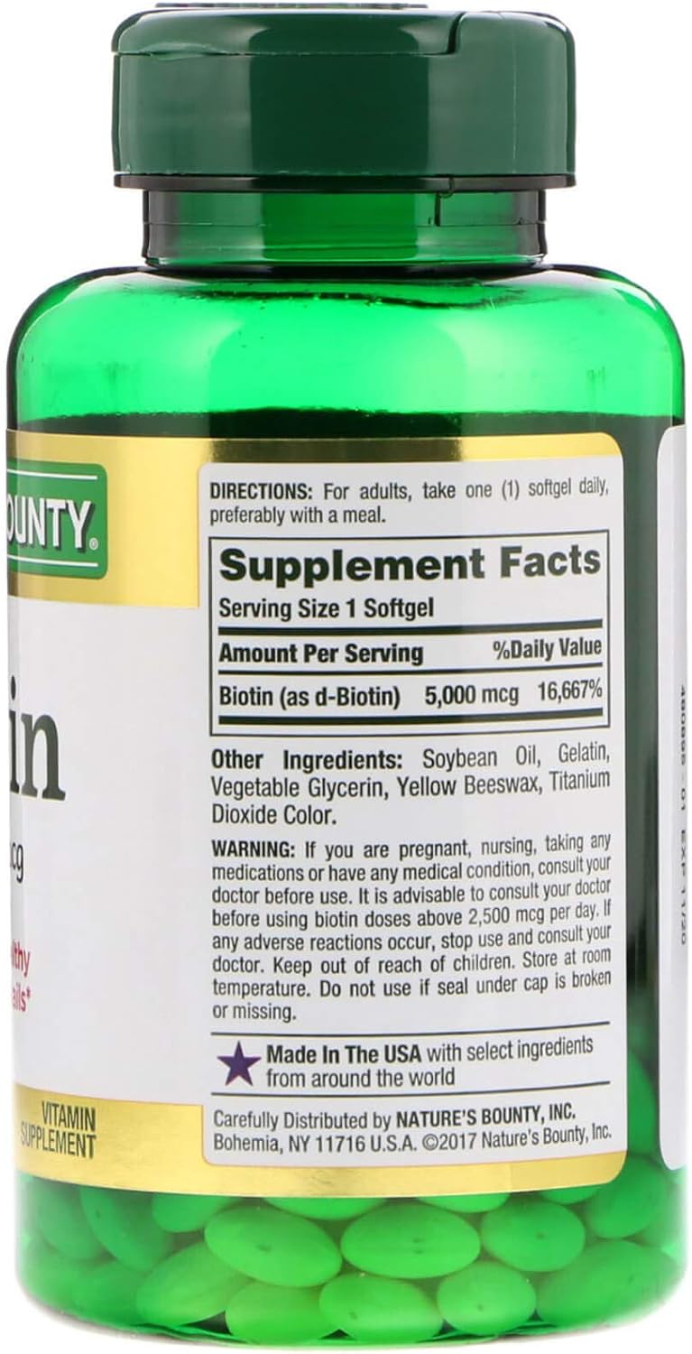 Nature's Bounty Biotina 5000mcg 150 Cápsulas Blandas de Liberación Rápida (Paquete de 3)