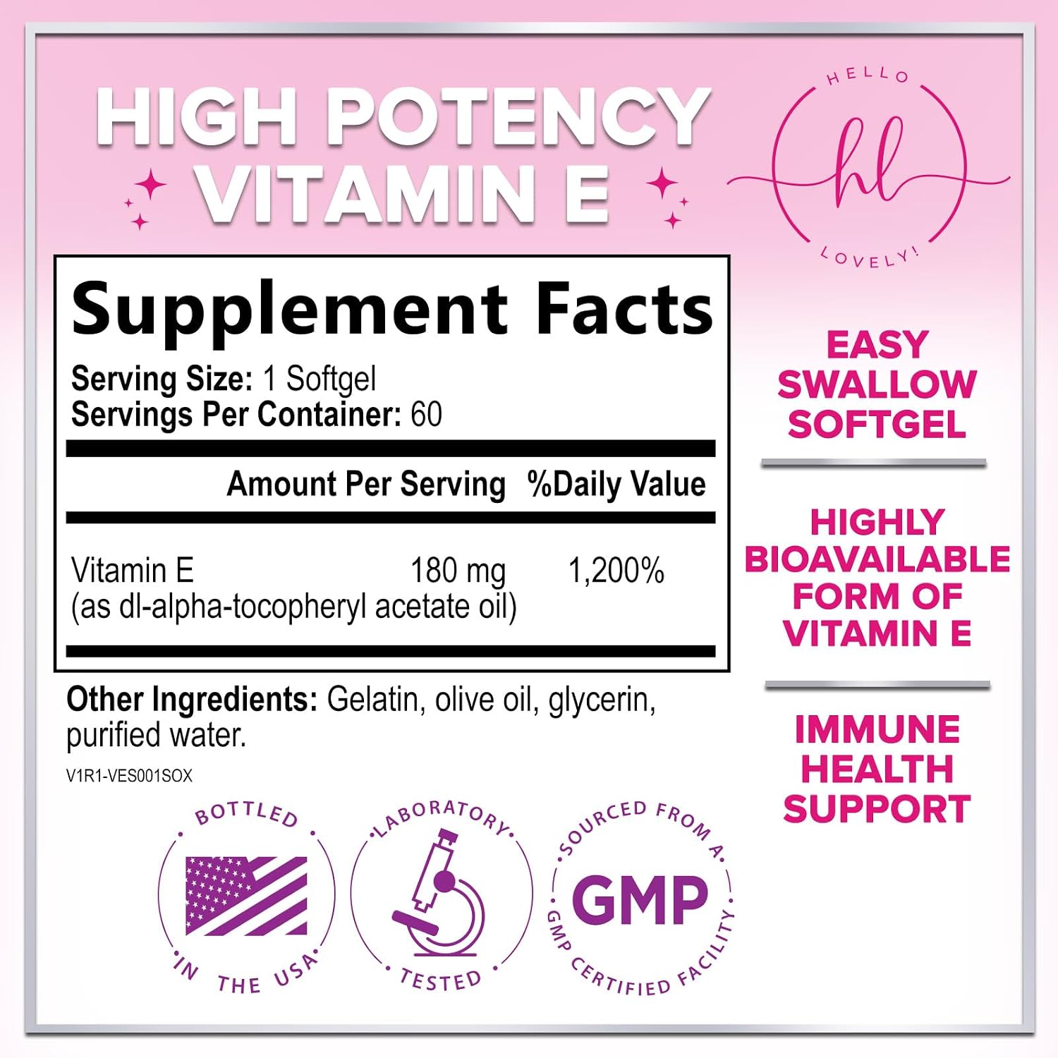 Vitamina E – 180 mg por Ración – Suplemento para Piel y Cabello – dl-Alfa Tocoferol – 60 Cápsulas Blandas