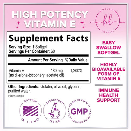 Vitamina E – 180 mg por Ración – Suplemento para Piel y Cabello – dl-Alfa Tocoferol – 60 Cápsulas Blandas – Image 2