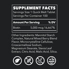 LifeSeasons Essentials Biotin 5.000 mcg Quick Melts – Sabor Bayas Mixtas – 100 Comprimidos