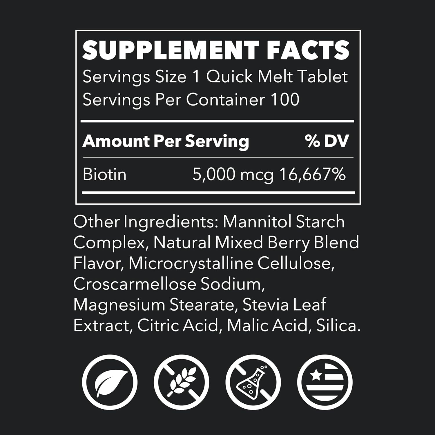 LifeSeasons Essentials Biotin 5.000 mcg Quick Melts – Sabor Bayas Mixtas – 100 Comprimidos