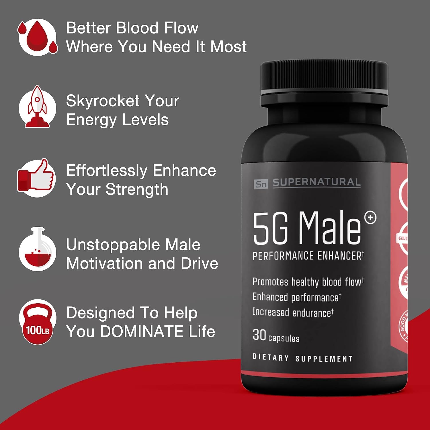 Supernatural Man 5G Male – Suplemento Natural para Hombres con Ginseng, Ajo, Ginkgo, Jengibre y Vitamina D – 30 Cápsulas