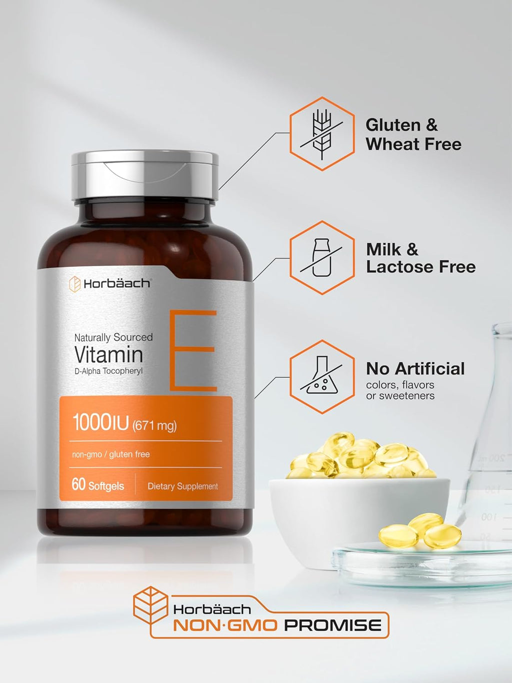 Horbaach Vitamina E 1000 UI (671 mg) - 60 Cápsulas Blandas