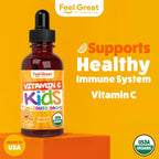 Feel Great Gotas Líquidas Orgánicas de Vitamina C para Niños y Bebés | Apoyo Inmunológico y Antioxidante | Fácil de Tomar | USDA Orgánico, Vegano, Sin OGM, Sin Gluten | 59 ml