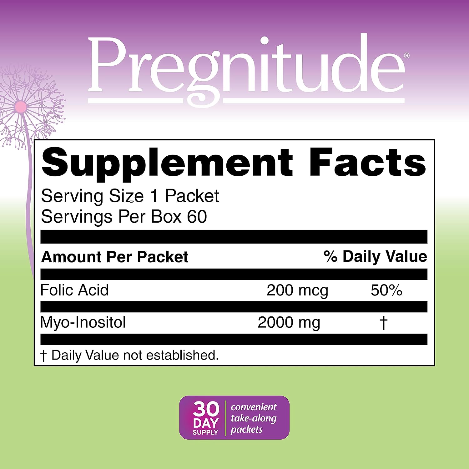 Pregnitude Suplemento de Bienestar Reproductivo con Ácido Fólico y Myo-Inositol, Sobres en Polvo sin Sabor, 120 Sobres (60 Días)