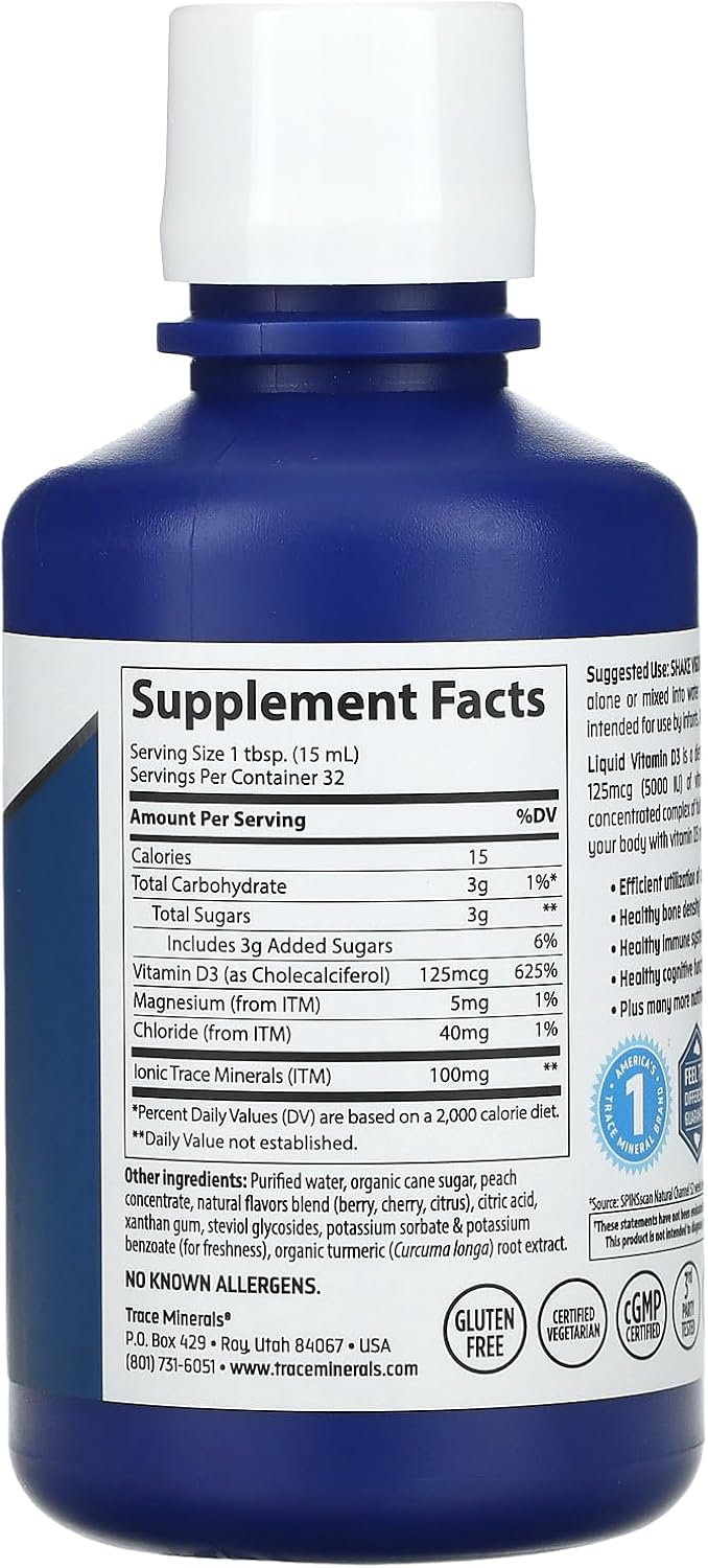 Trace Minerals Research Vitamina D3 Líquida con ConcenTrace Cereza Tropical - 5000 UI - 473 ml