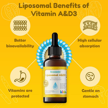 Nuvamin Gotas Líquidas Liposomales de Vitamina A, D3 y K2 para Bebés, Niños y Adultos - 800 UI/mL, 60 ml, Sabor Limón – Image 2