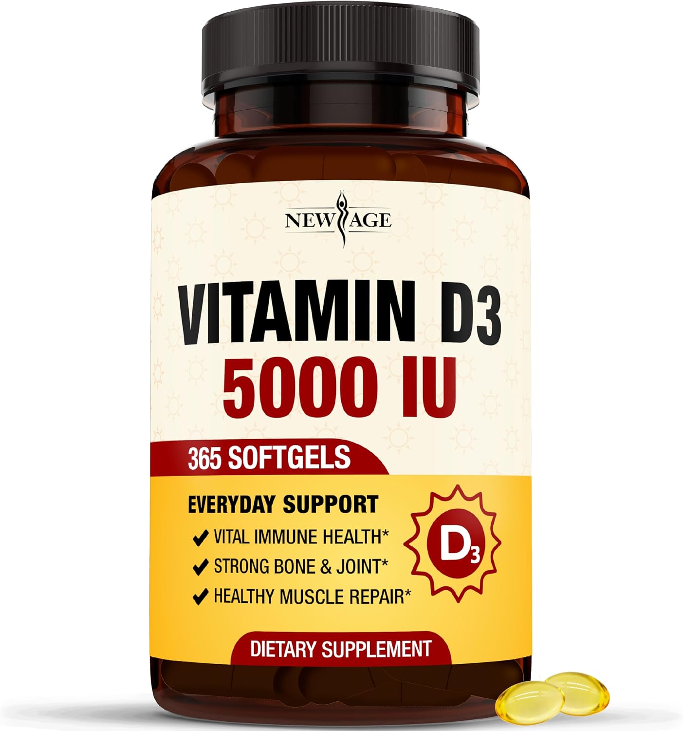 NEW AGE Vitamin D3 5000 IU (125mcg) - 360 Cápsulas Blandas | Apoyo Inmunológico y Salud Ósea