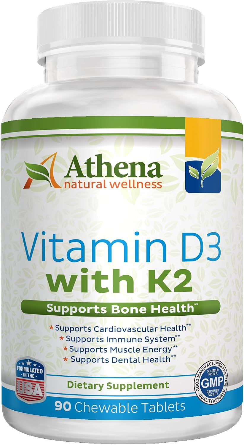 Athena - Vitamina D3 2000UI con K2 (MK7) - 90 Comprimidos Masticables