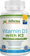 Athena - Vitamina D3 2000UI con K2 (MK7) - 90 Comprimidos Masticables