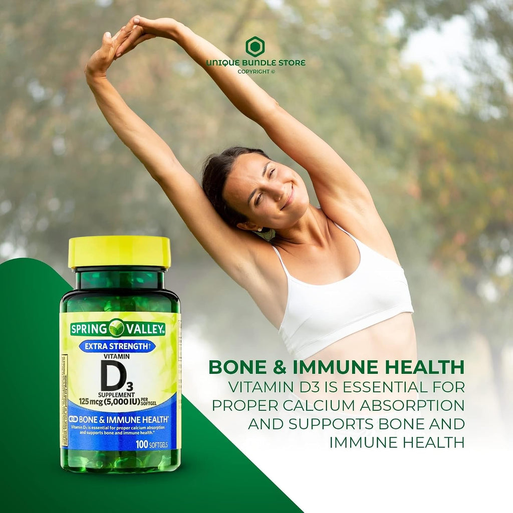 Vitamina D3 5000 IU (125 mcg) – 200 Softgels (Pack de 2) – Suplemento de Alta Potencia para Huesos e Inmunidad