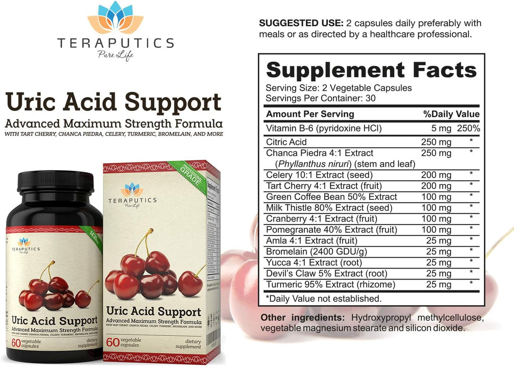 Fórmula de Apoyo para el Ácido Úrico - Suplemento Avanzado con Cereza Ácida y Extracto de Apio, 60 Cápsulas Veganas