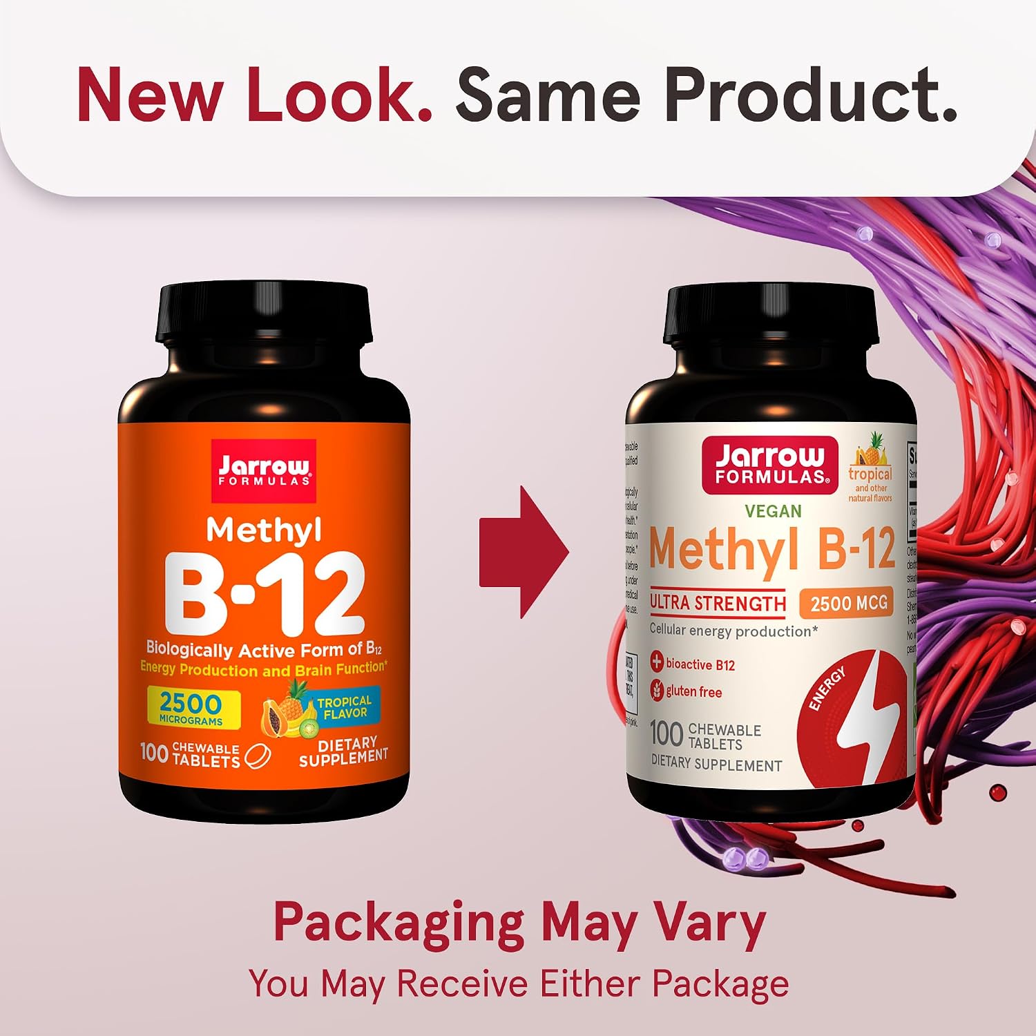 Jarrow Formulas Ultra Strength Methyl B-12 2500 mcg - 100 Comprimidos Masticables Sabor Tropical