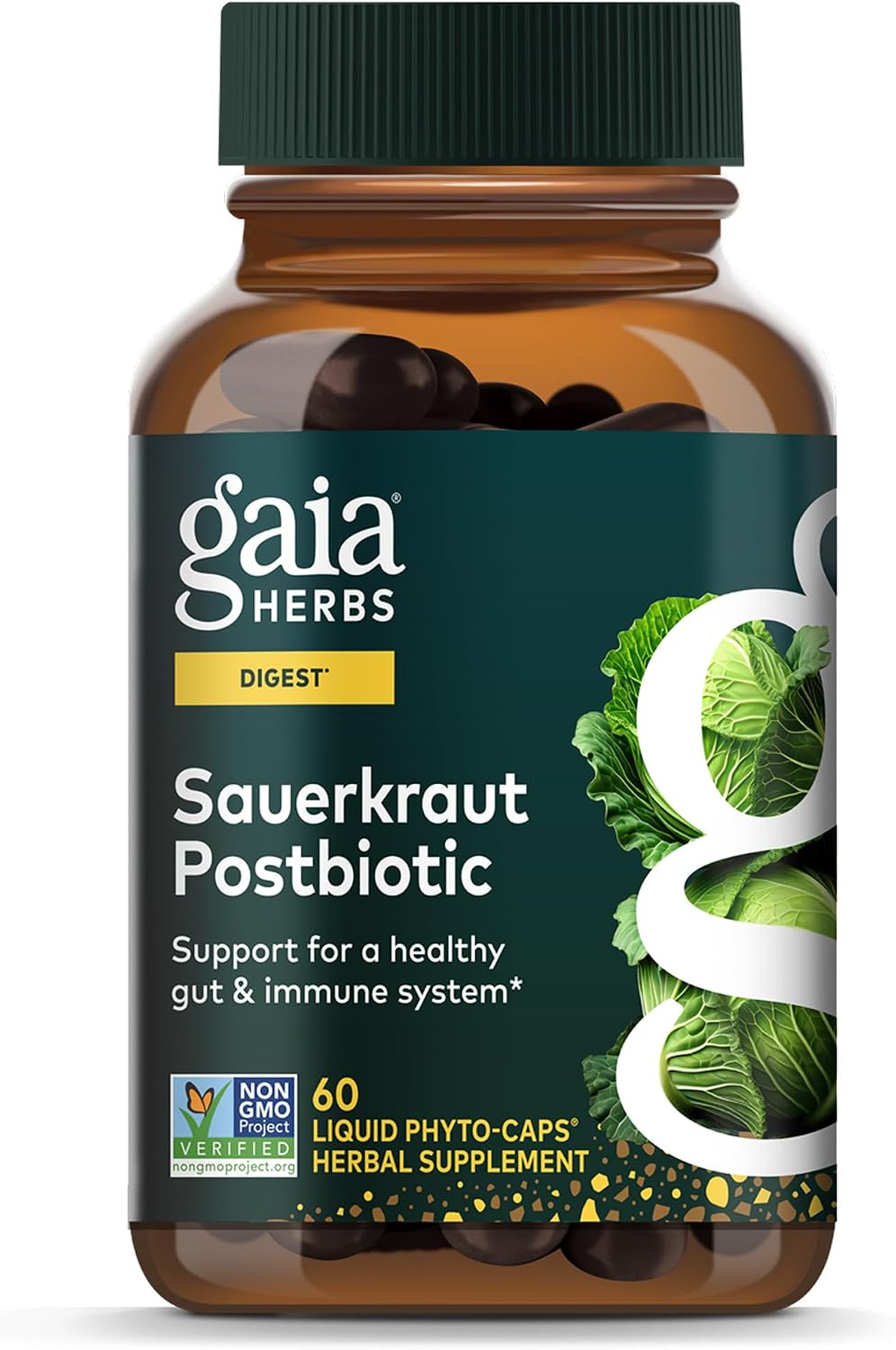 Gaia Herbs Postbiótico de Chucrut - Salud Digestiva e Inmune - 60 Cápsulas Veganas