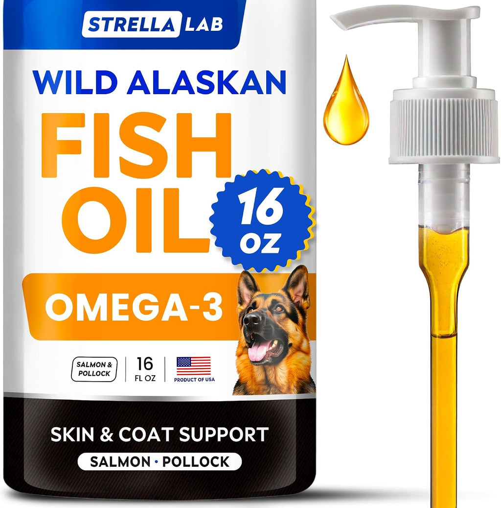 StrellaLab Omega 3 para Perros - 180 Golosinas de Aceite de Pescado - Suplemento para la Piel y el Pelaje - Sabor a Salmón Ahumado