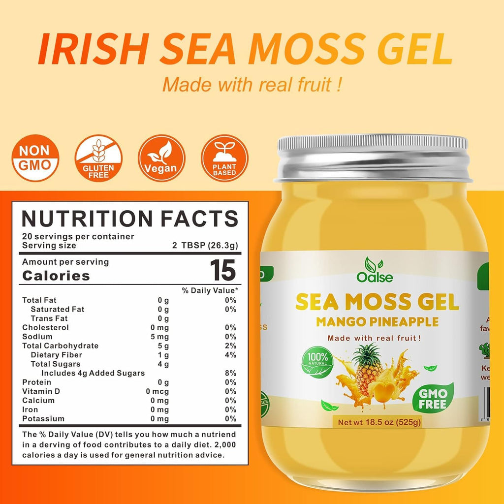 OALSE Gel de Musgo Marino Sabor Mango y Piña - 525 g - Suplemento Natural con 102 Minerales
