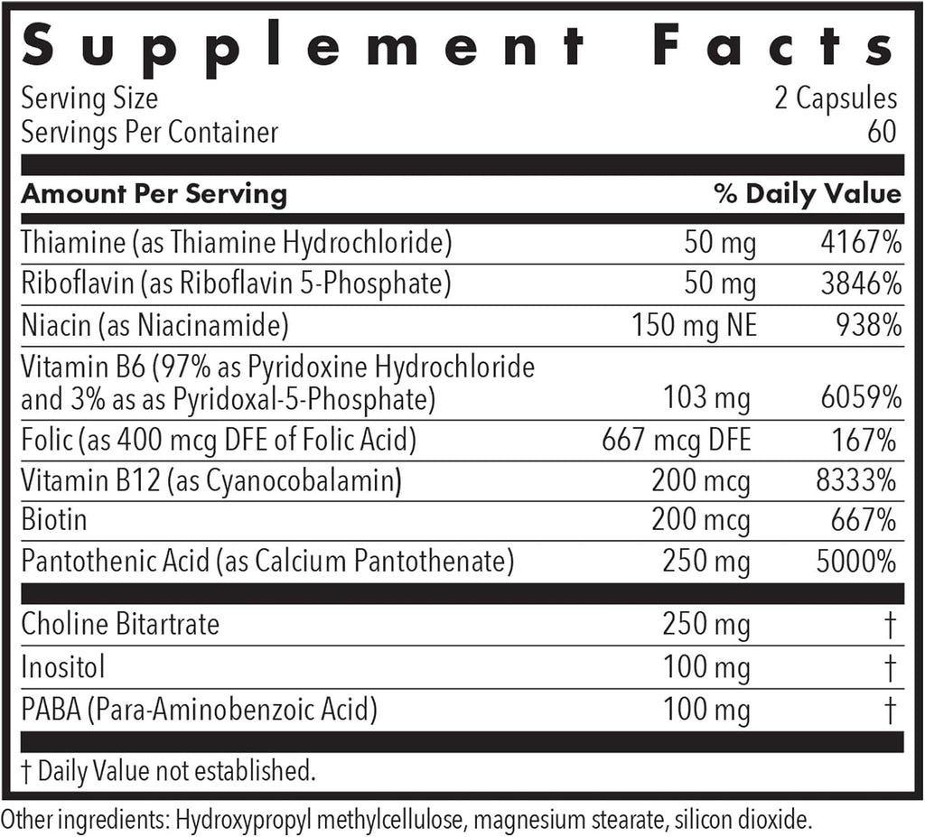 ARG Supervitamina B - Complejo B Completo con Coenzimas B2 y B6 - Hipoalergénico - 120 Cápsulas