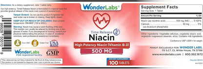 Wonder Laboratories Niacina de Alta Potencia con Liberación Prolongada 500 mg, 100 Comprimidos – Image 2