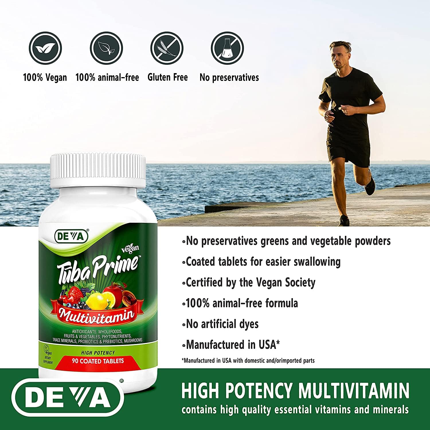 DEVA Tuba Prime Multivitamínico Vegano de Alta Potencia sin Hierro - 90 Comprimidos (2 Paquetes)
