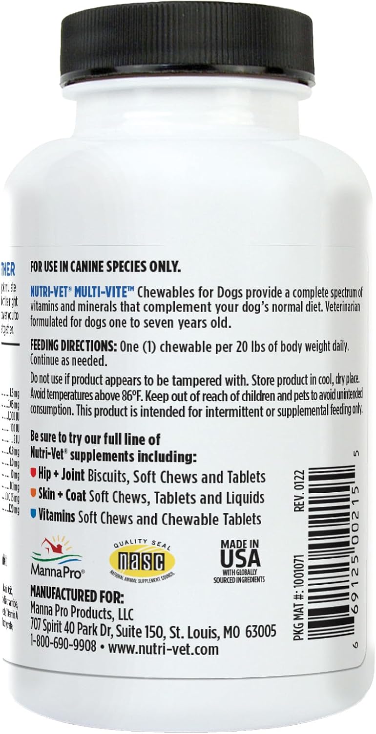 Nutri-Vet Multi-Vite Masticables Multivitamínicos para Perros Adultos - 60 Unidades