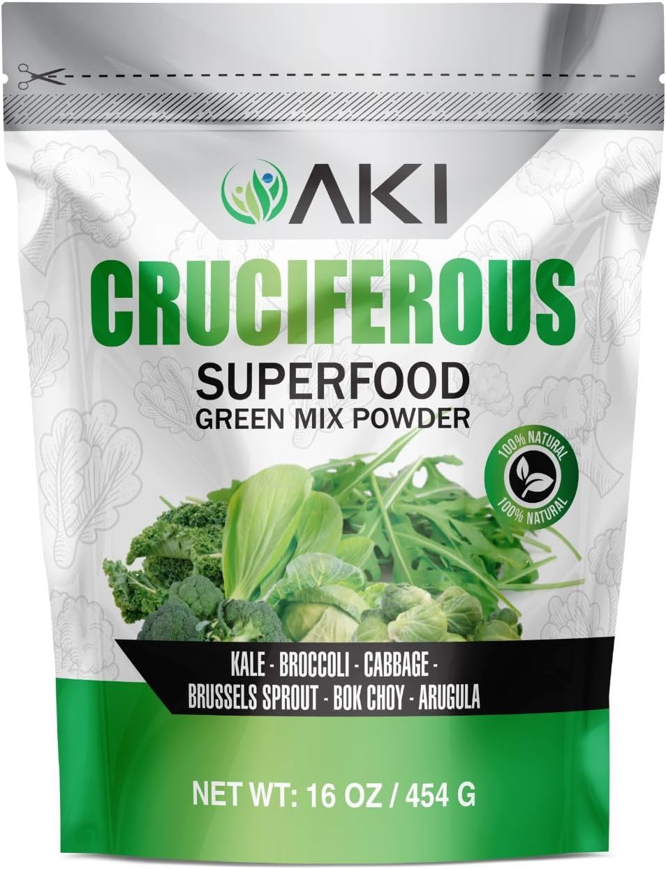 AKI Cruciferous Superfood Green Mix Powder - Mezcla de Verduras Crucíferas (454g)