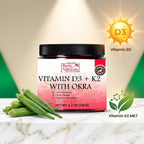Reddy Naturals Vitamina D3 + K2 MK7 en Polvo con Okra, 120g (30 Dosis)