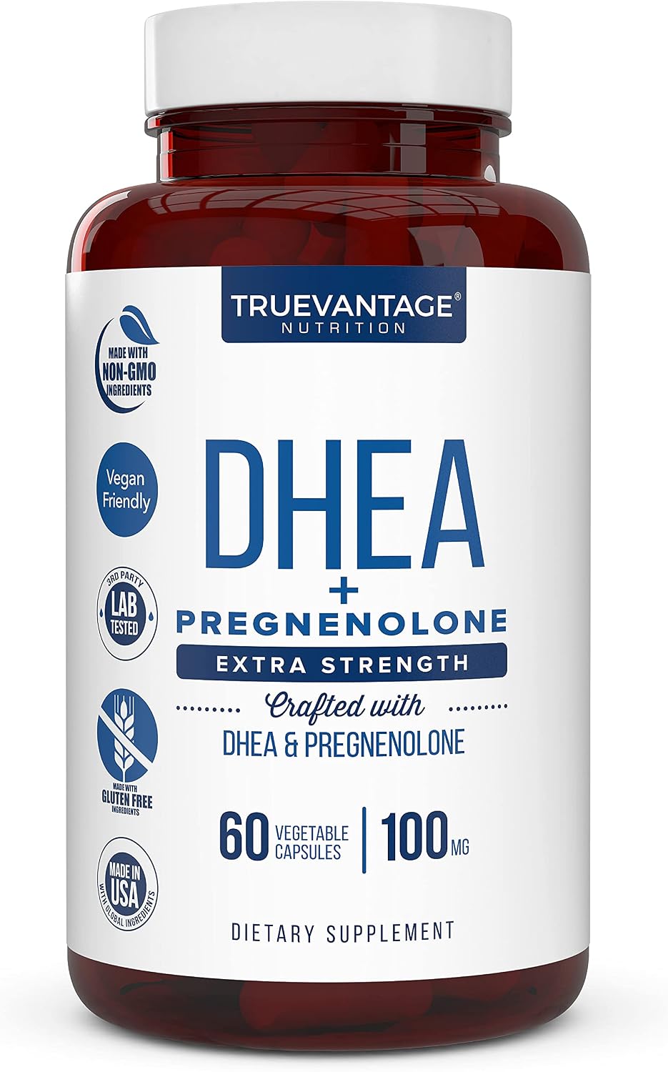 Truevantage DHEA 100mg con Pregnenolona 60mg - Cápsulas Vegetales No Transgénico